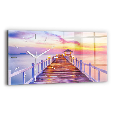 Ceas orizontale de perete din sticlă Pod în port seara