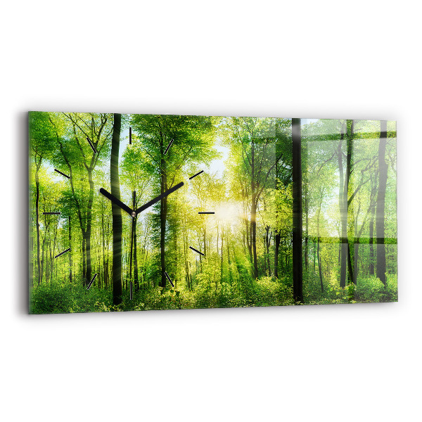 Ceas orizontale de perete din sticlă Natură arbori de pădure