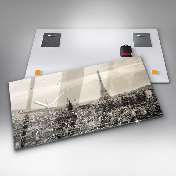 Ceas orizontale de perete din sticlă Peisaj panoramic din Paris
