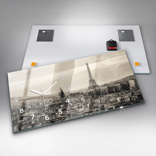 Ceas orizontale de perete din sticlă Peisaj panoramic din Paris