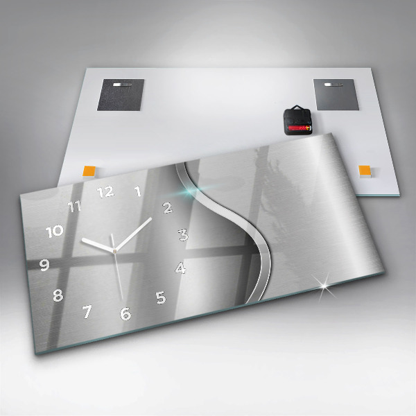 Ceas orizontale de perete din sticlă Abstracția metalului gri