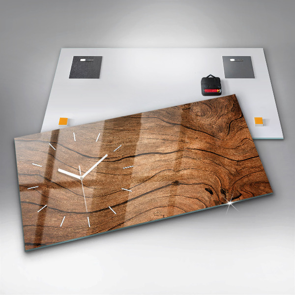 Ceas orizontale de perete din sticlă Lemn vechi