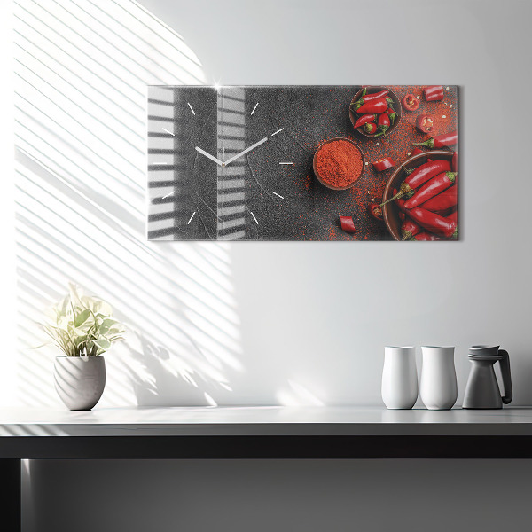 Ceas orizontale de perete din sticlă Ardei roșii