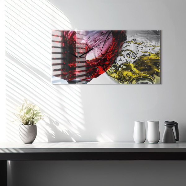 Ceas orizontale de perete din sticlă Pahare de vin