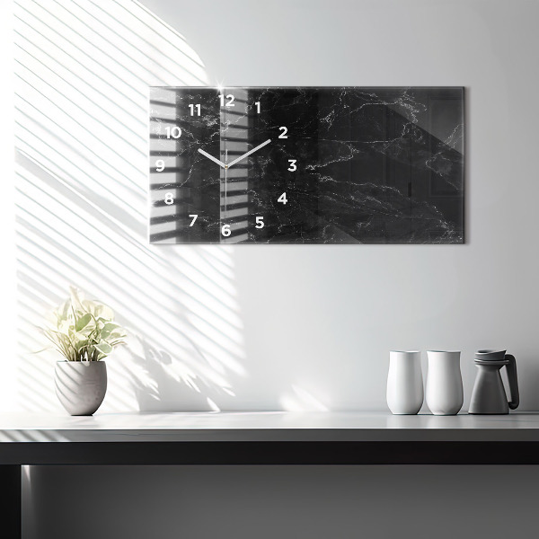 Ceas orizontale de perete din sticlă Marmură neagră