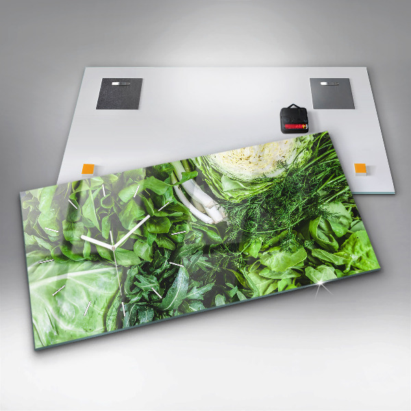 Ceas orizontale de perete din sticlă Legume verzi