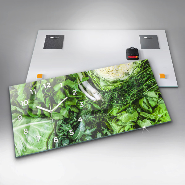 Ceas orizontale de perete din sticlă Legume verzi