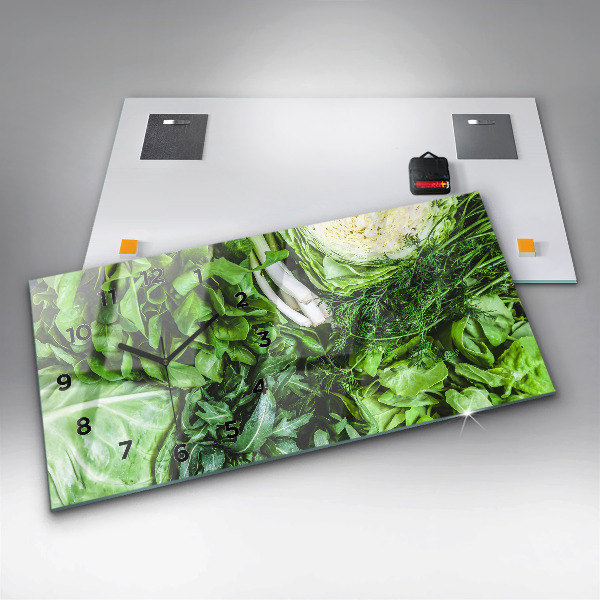 Ceas orizontale de perete din sticlă Legume verzi