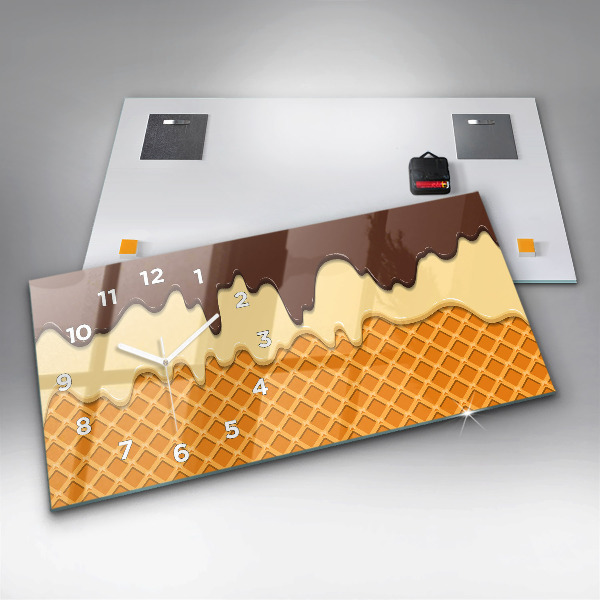 Ceas orizontale de perete din sticlă Vafe si inghetata