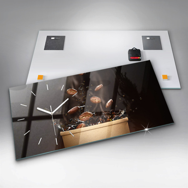 Ceas orizontale de perete din sticlă Cafea fierbinte