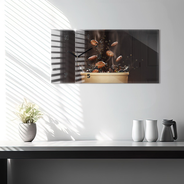 Ceas orizontale de perete din sticlă Cafea fierbinte