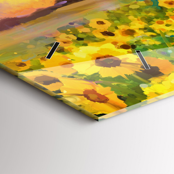 Ceas orizontale de perete din sticlă Câmp de floarea soarelui