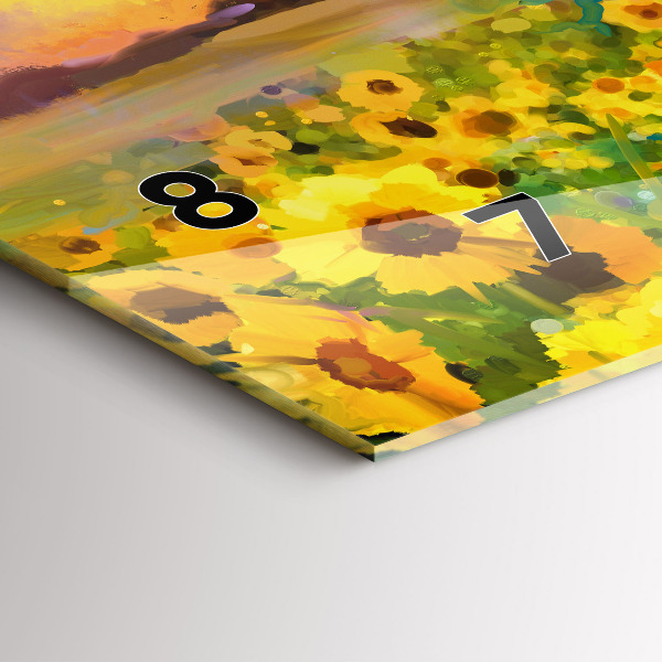 Ceas orizontale de perete din sticlă Câmp de floarea soarelui