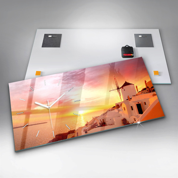 Ceas orizontale de perete din sticlă Veche moară de vânt din Santorini