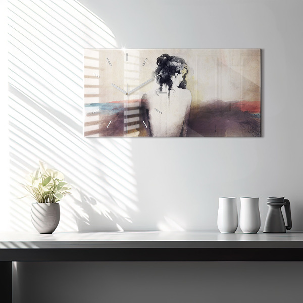 Ceas orizontale de perete din sticlă Portret abstract al unei femei