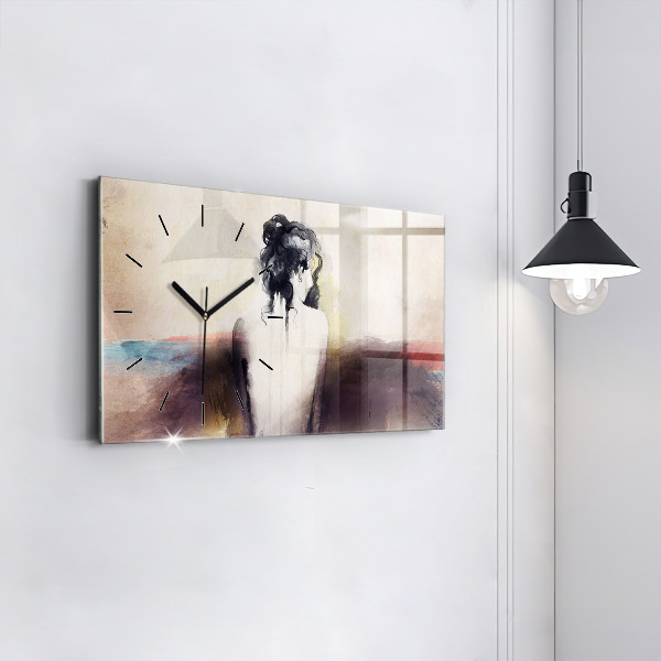 Ceas orizontale de perete din sticlă Portret abstract al unei femei