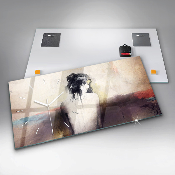 Ceas orizontale de perete din sticlă Portret abstract al unei femei