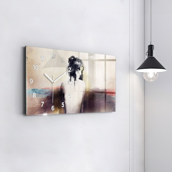 Ceas orizontale de perete din sticlă Portret abstract al unei femei