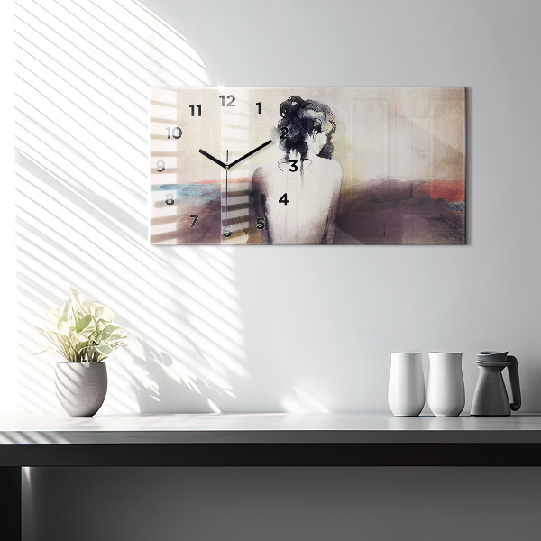 Ceas orizontale de perete din sticlă Portret abstract al unei femei