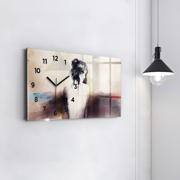 Ceas orizontale de perete din sticlă Portret abstract al unei femei