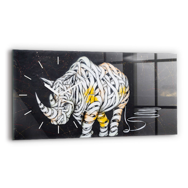Ceas orizontale de perete din sticlă Rinocer abstract