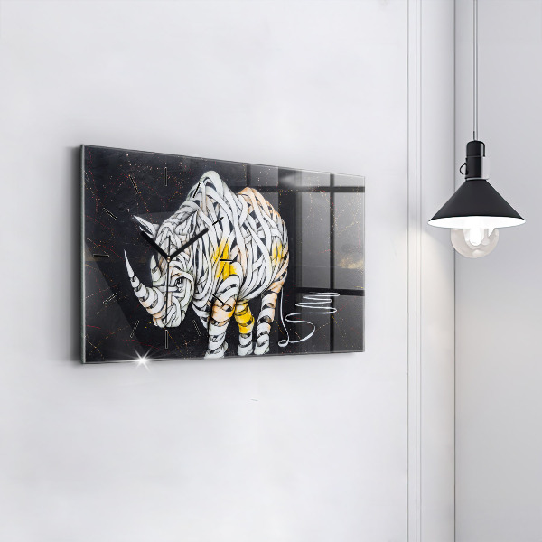 Ceas orizontale de perete din sticlă Rinocer abstract