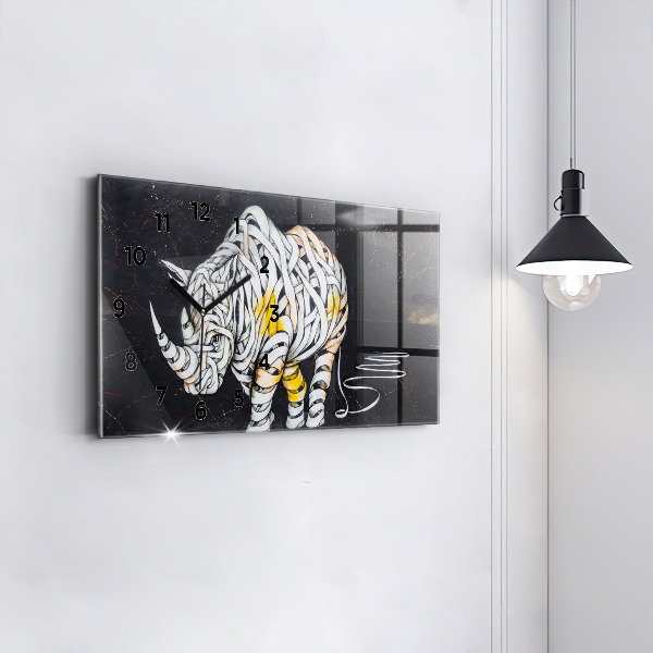 Ceas orizontale de perete din sticlă Rinocer abstract