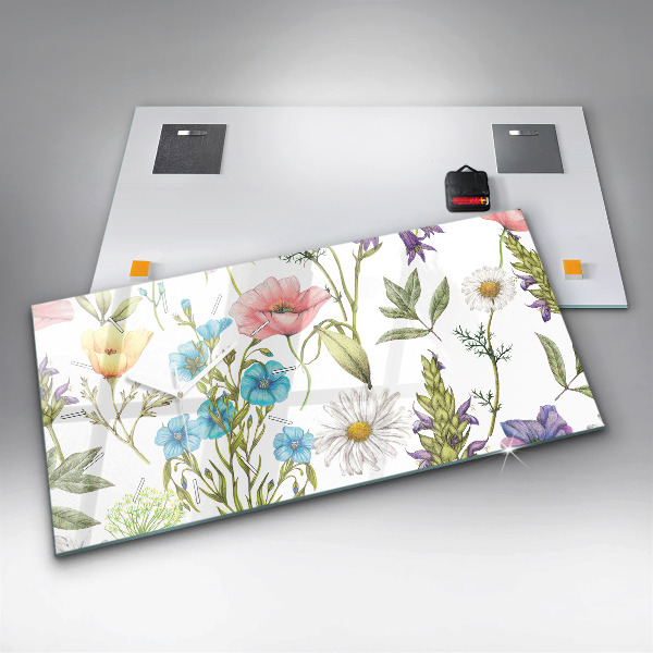 Ceas orizontale de perete din sticlă Aranjament Floral