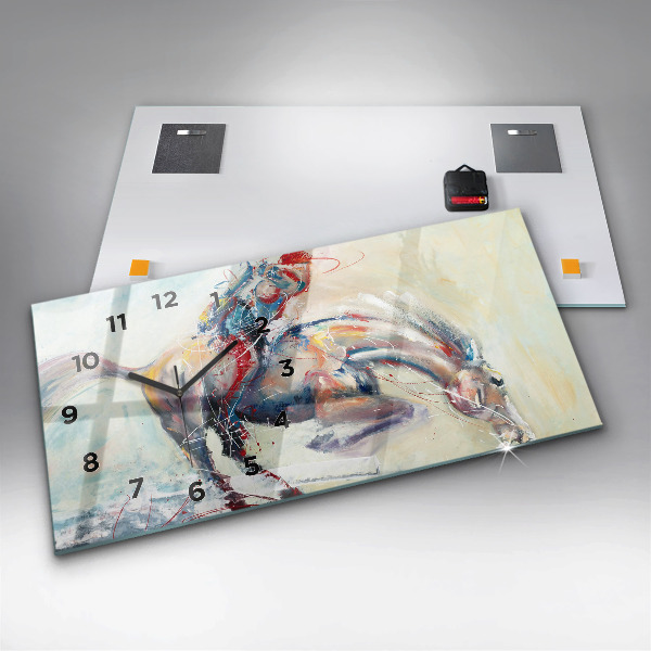 Ceas orizontale de perete din sticlă Ilustrație a cailor în galop