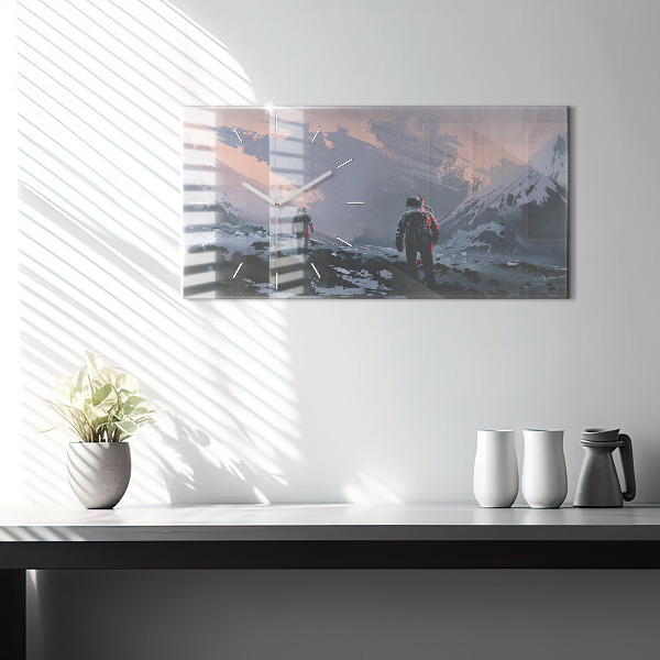 Ceas orizontale de perete din sticlă Astronauții Calea Lactee