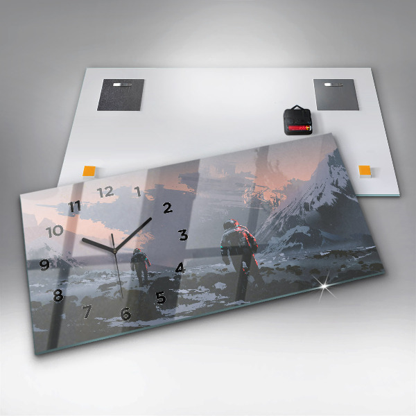 Ceas orizontale de perete din sticlă Astronauții Calea Lactee