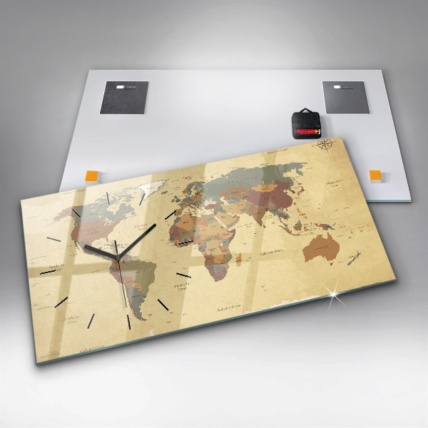 Ceas orizontale de perete din sticlă Harta lumii în stil vintage