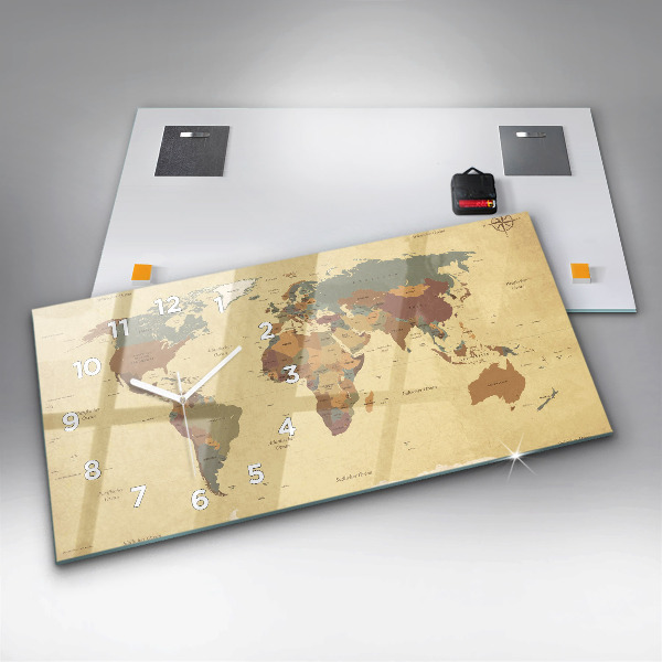 Ceas orizontale de perete din sticlă Harta lumii în stil vintage