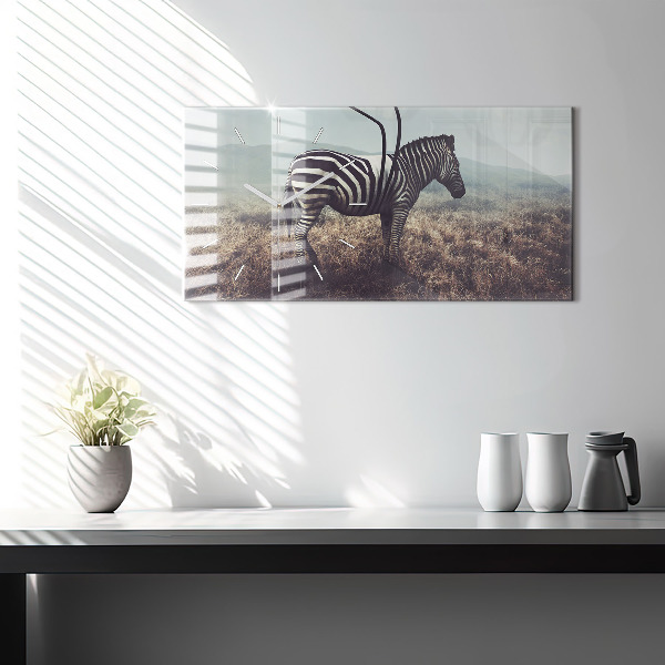 Ceas orizontale de perete din sticlă Zebra – Abstracție