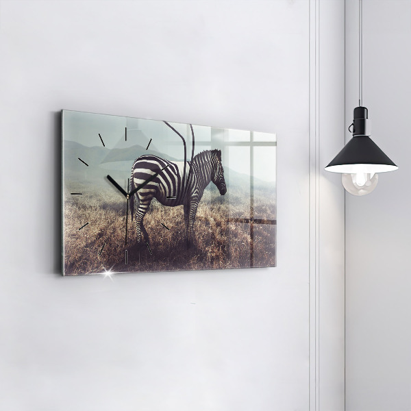 Ceas orizontale de perete din sticlă Zebra – Abstracție