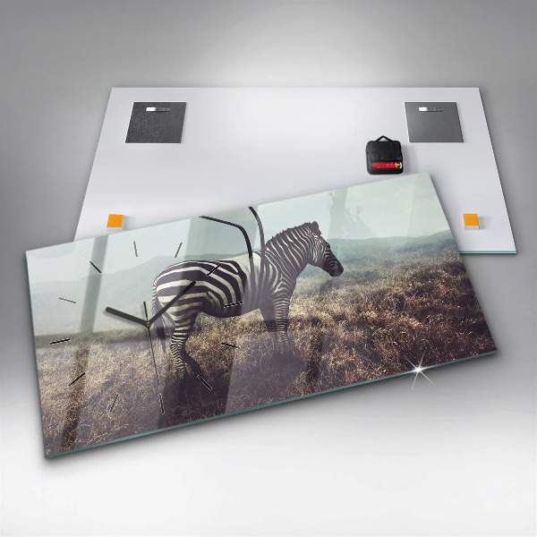 Ceas orizontale de perete din sticlă Zebra – Abstracție