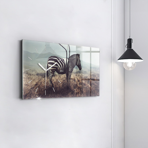Ceas orizontale de perete din sticlă Zebra – Abstracție