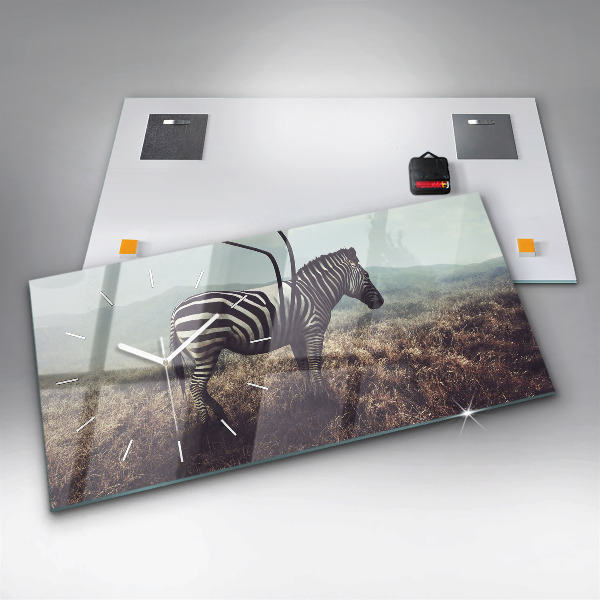 Ceas orizontale de perete din sticlă Zebra – Abstracție