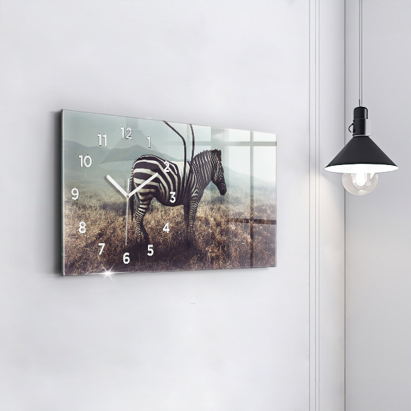 Ceas orizontale de perete din sticlă Zebra – Abstracție