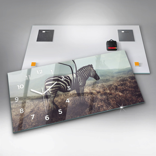 Ceas orizontale de perete din sticlă Zebra – Abstracție