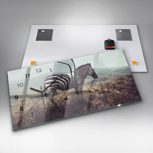 Ceas orizontale de perete din sticlă Zebra – Abstracție