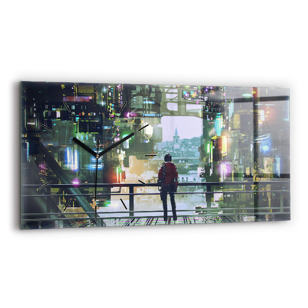 Ceas orizontale de perete din sticlă Cyber Punk