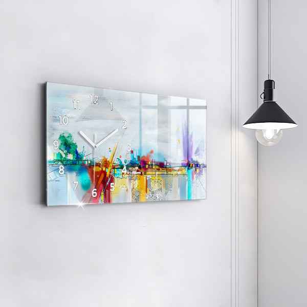 Ceas orizontale de perete din sticlă Peisaj abstract de ulei