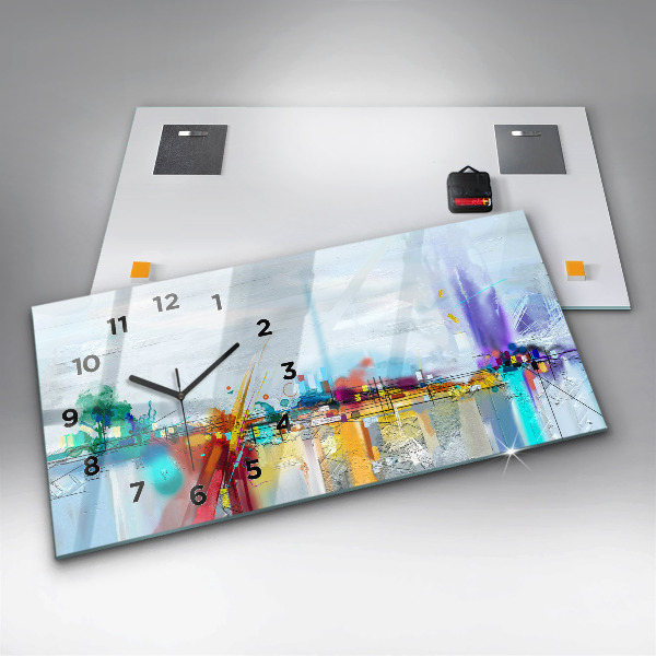Ceas orizontale de perete din sticlă Peisaj abstract de ulei