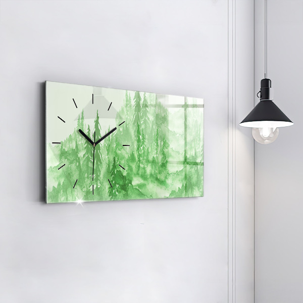 Ceas orizontale de perete din sticlă Pictură verde de pădure