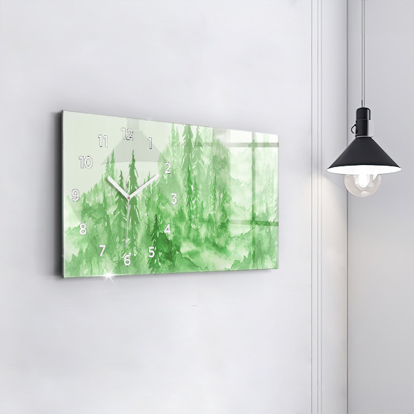 Ceas orizontale de perete din sticlă Pictură verde de pădure