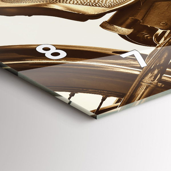 Ceas orizontale de perete din sticlă Motocicletă vintage sepia