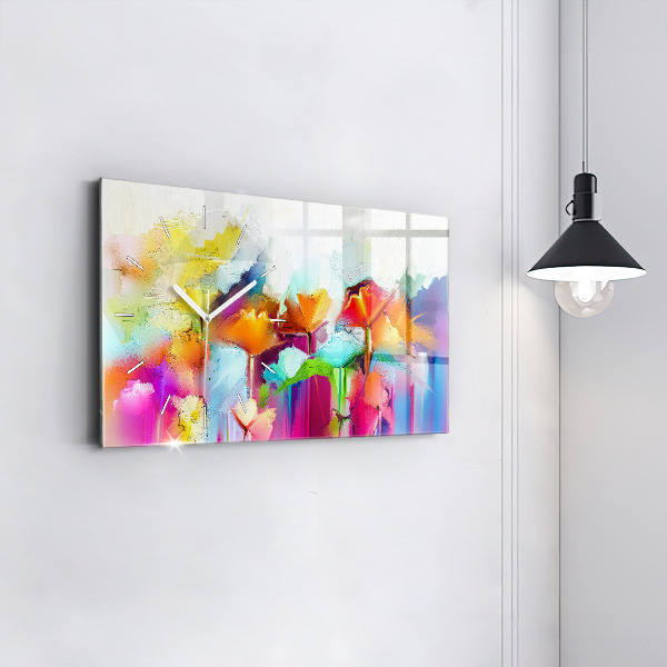 Ceas orizontale de perete din sticlă Flori abstracte