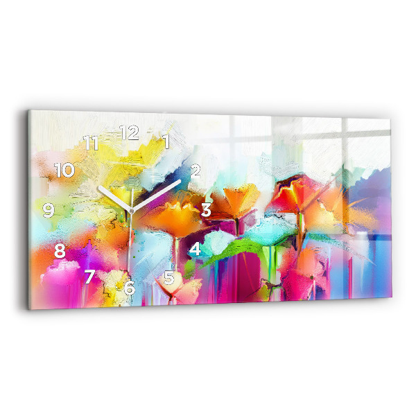 Ceas orizontale de perete din sticlă Flori abstracte