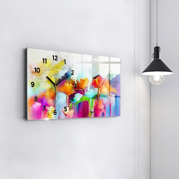 Ceas orizontale de perete din sticlă Flori abstracte